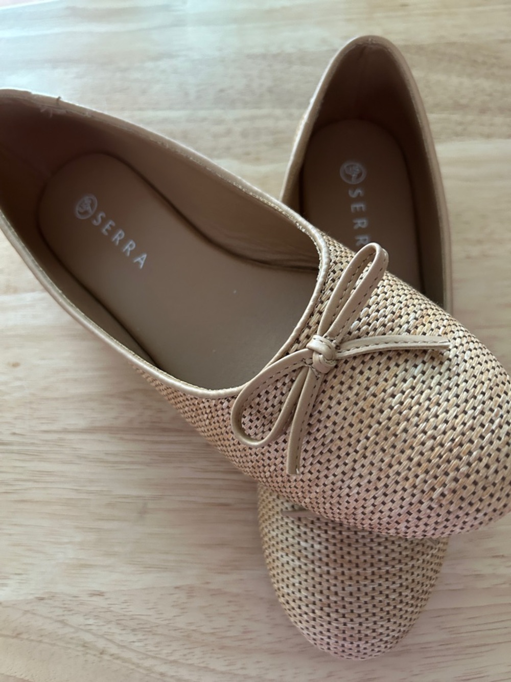 Serra Beige Woven Bow Ballet Flats